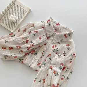 Spring Summer Thin Style Blouse POLO Collar Printing Long Sleeve Tops Women Sweet Single Breasted Fashion Casual Female Shirt